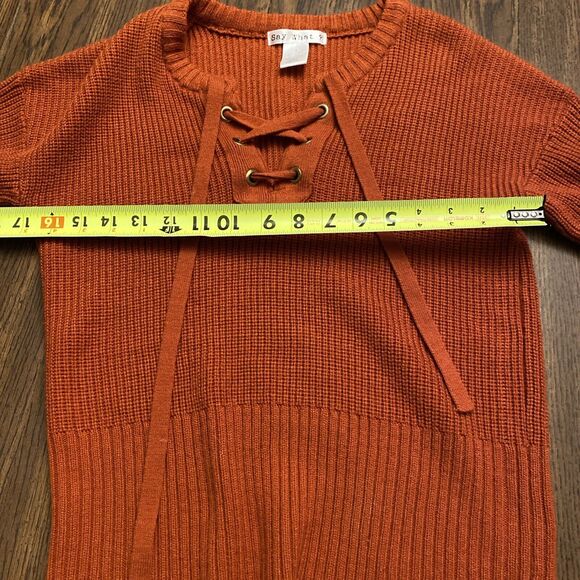 Say What Sweater Women’s Size Small Orange V Neck Tied Long Sleeve Pullover - Picture 8 of 9
